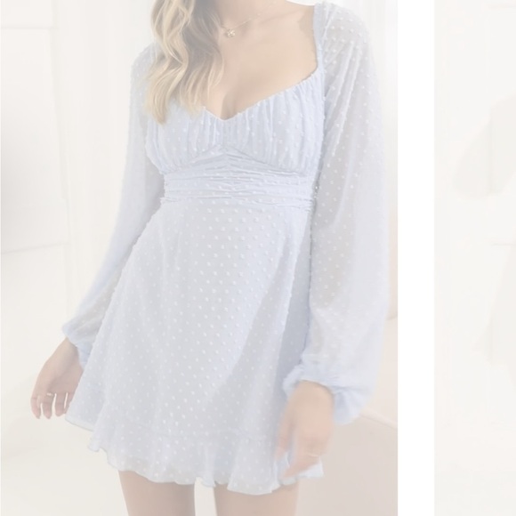Lucy in the Sky Dotted Chiffon Long Sleeve Tie Back Mini Dress - Size S - Picture 3 of 6